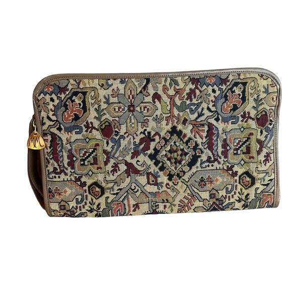 Vintage 70s Morris Moskowitz Kilm Tapestry Large Wristlet Clutch Bag - Picture 2 of 11